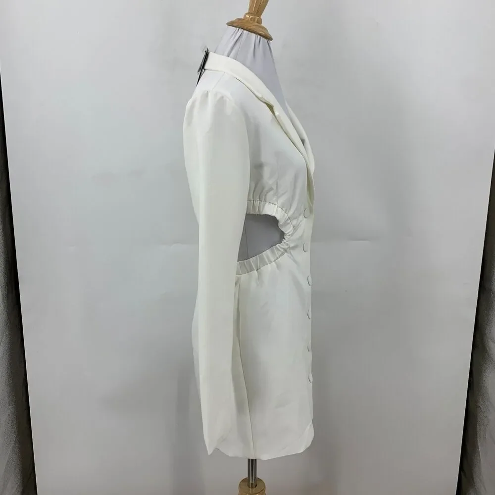 Fashion Nova Mini Dress Womens S Small Off White Serious Business Blazer V Neck